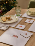 4 Piece Natural Christmas Robin Cork Back Placemats and Coasters Set