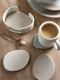 Natural Scandi Ceramic Pebble Coasters in Holder