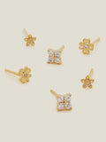Accessorize Gold 14ct Flower Stud Earrings 3 Pack