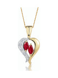 The Diamond Store 9K Yellow Gold Red Ruby 5 x 3mm And Diamond Pendant Necklace