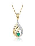 The Diamond Store 9K Yellow Gold Green Emerald 4 x 3mm And Diamond Pendant Necklace