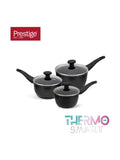 Prestige 3 Piece Black Thermosmart Non-Stick Induction Saucepan Set With Toughened Glass Lids