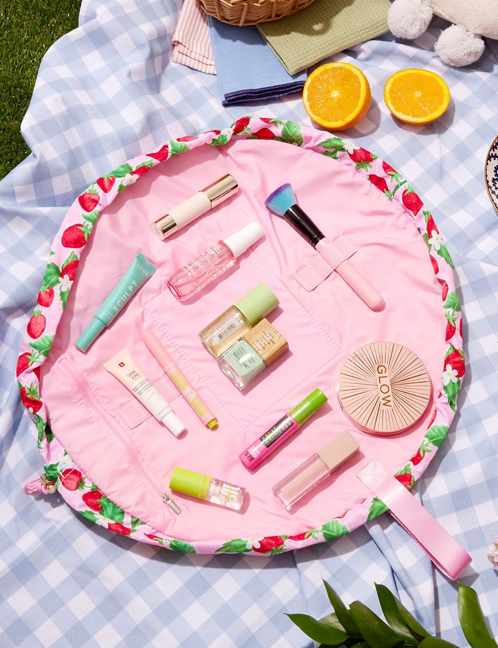 The Flat Lay Co. Drawstring Makeup Bag in Summer Strawberries GOODS M&S