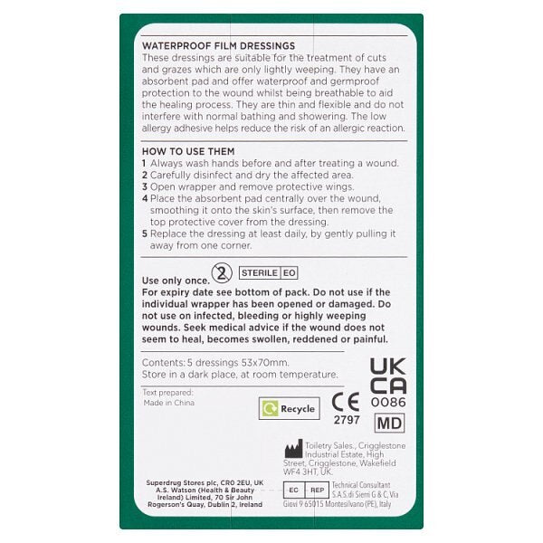 Superdrug Enhanced Waterproof Film Dressings X 5 GOODS Superdrug