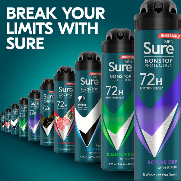 Sure Men Antiperspirant Deo Aerosol Nonstop Active 150ml GOODS Superdrug