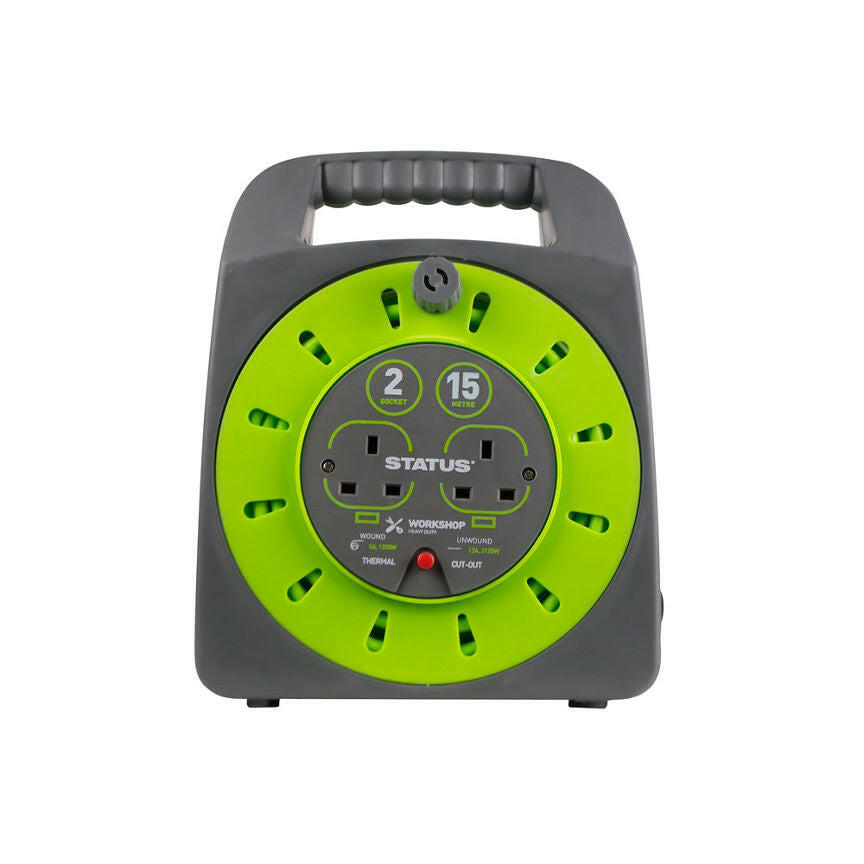 Status 2 Socket 15 Metre "Handbag" Extension Reel 13 Amp DIY ASDA