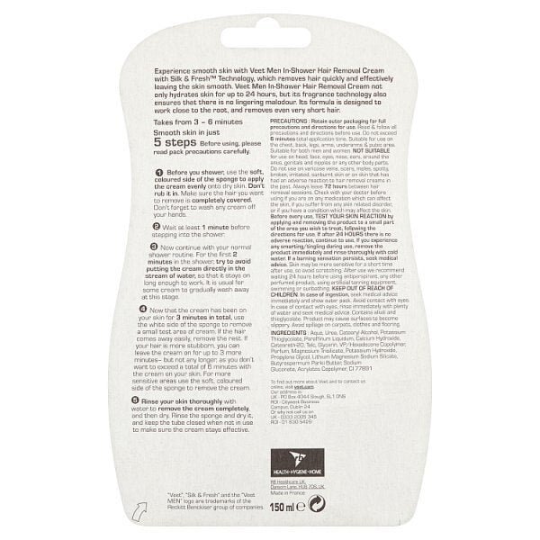 Veet Men In Shower Hair Removal Cream Body Normal 150ml GOODS Superdrug