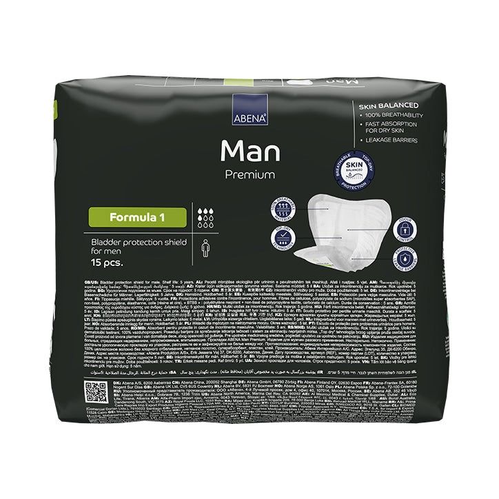 Abena Man Formula 1 Premium, 450ml Absorbency, 15 Incontinence Pads - McGrocer