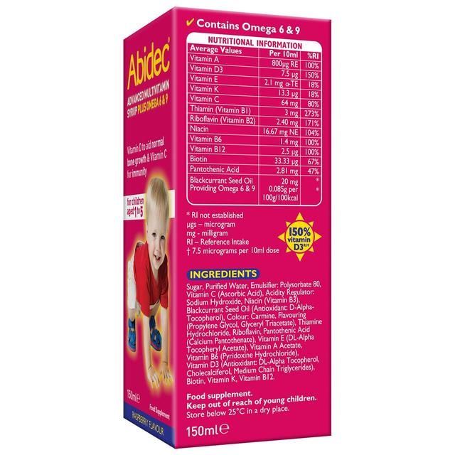 Abidec Advanced Raspberry Multivitamin Syrup   150ml - McGrocer