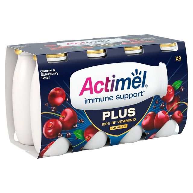 Actimel Plus 100% Vitamin D Cherry & Elderberry Immunity Yoghurt 8 x 100g - McGrocer