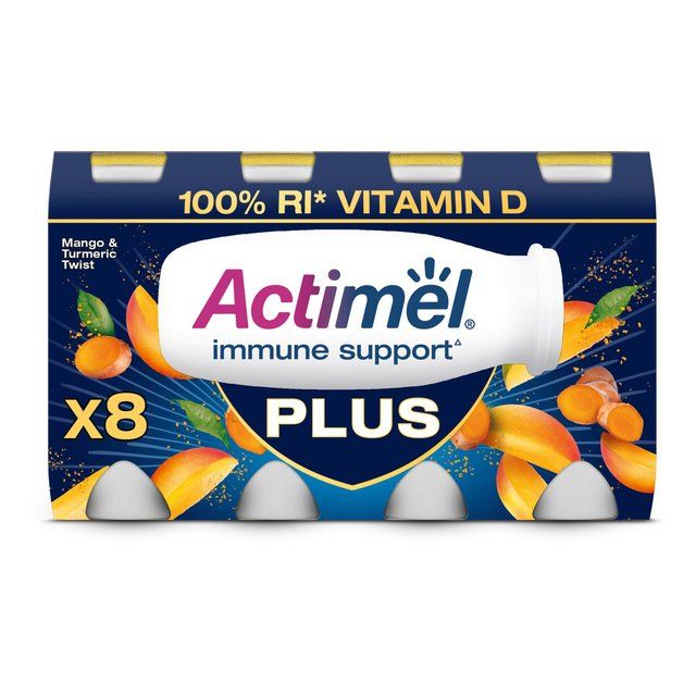 Actimel Plus 100% Vitamin D Mango & Turmeric Immunity Yoghurt Drink 8 x 100g - McGrocer