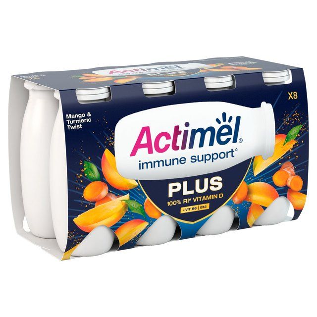 Actimel Plus 100% Vitamin D Mango & Turmeric Immunity Yoghurt Drink 8 x 100g - McGrocer