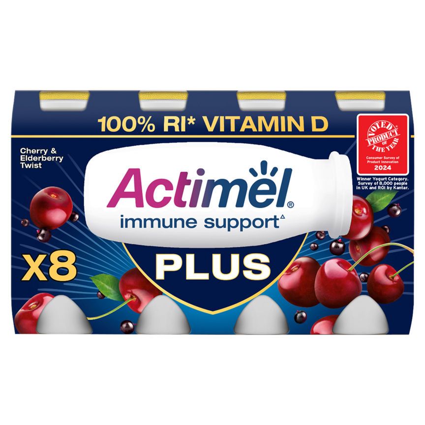 Actimel Plus Cherry & Elderberry Twist Yogurt Drink 8 x 100g - McGrocer