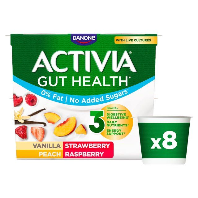 Activia Strawberry Vanilla Peach & Raspberry No Added Sugar Fat Free 8 x 115g - McGrocer