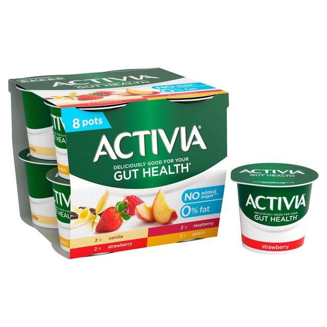 Activia Strawberry Vanilla Peach & Raspberry No Added Sugar Fat Free 8 x 115g - McGrocer