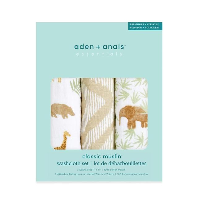 Aden+Anais essentials 3 pack cotton muslin washcloth set tanzania 3 per pack - McGrocer
