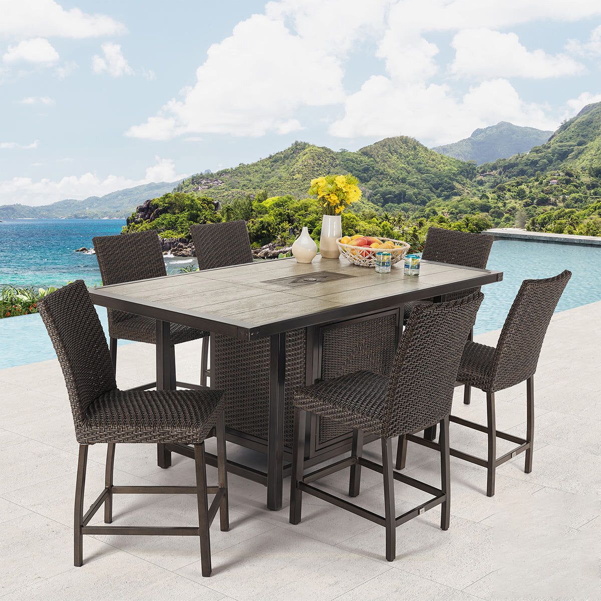 Agio McKenzy 7 Piece High Dining Wicker Patio Set + Cover - McGrocer
