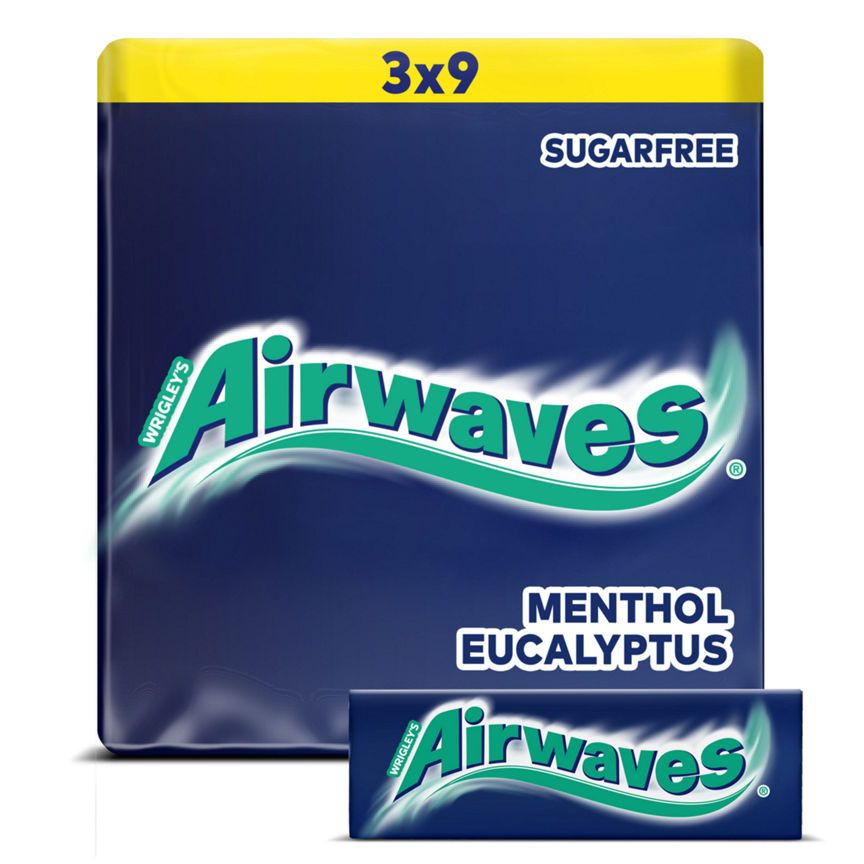 Airwaves Menthol & Eucalyptus Sugar Free Chewing Gum 3 x 9 Pieces - McGrocer