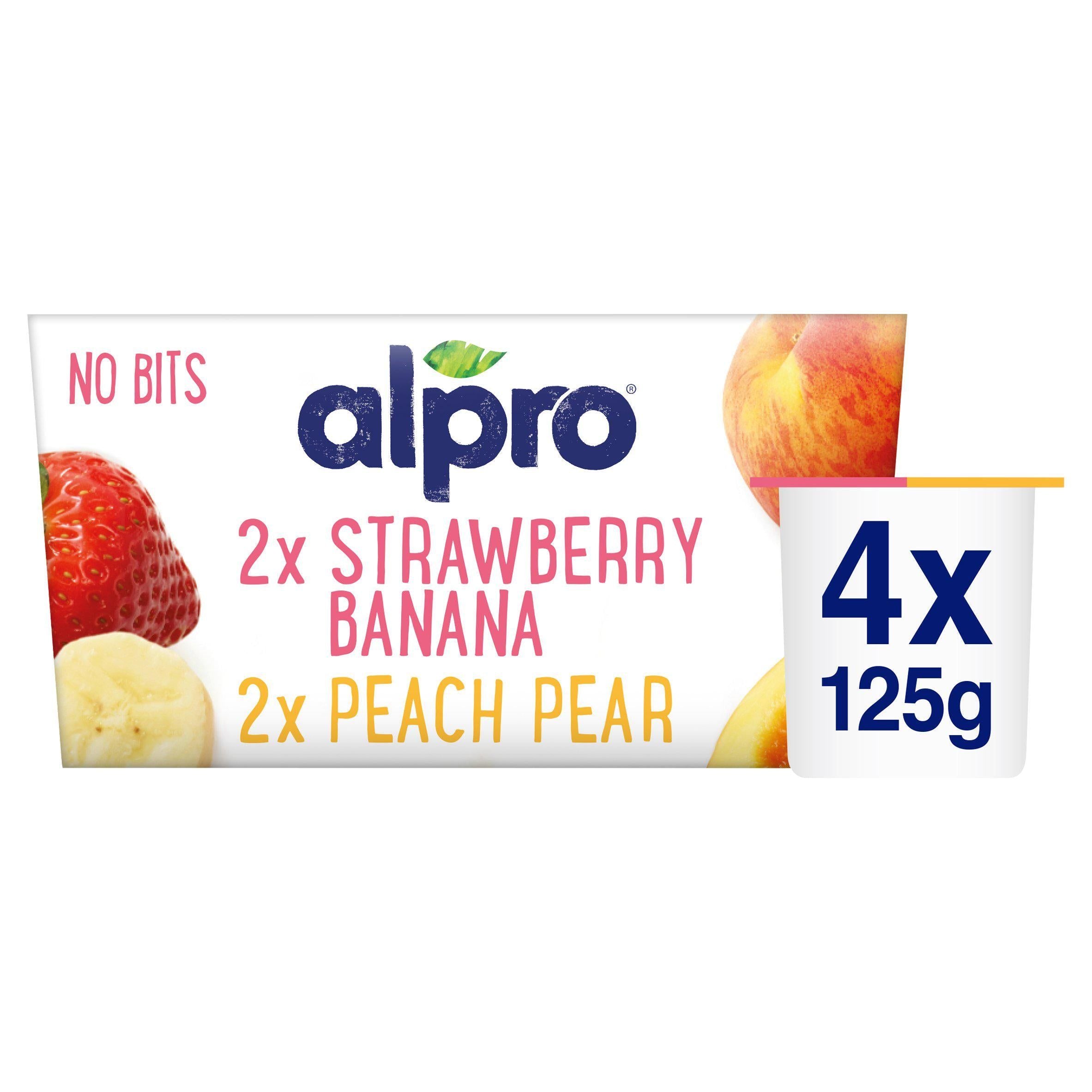 Alpro Strawberry Banana Peach Pear Soya Dairy Free Yoghurt Alternative 4x125g - McGrocer