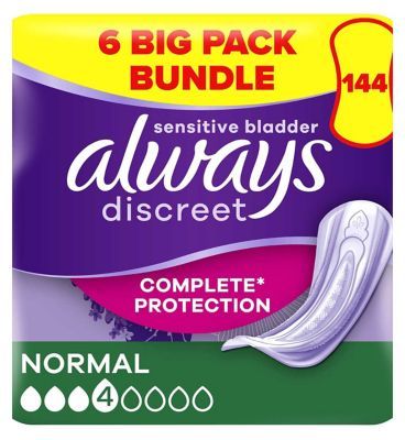 Always Discreet Incontinence Pads Normal - 144 pads (6 pack bundle) - McGrocer