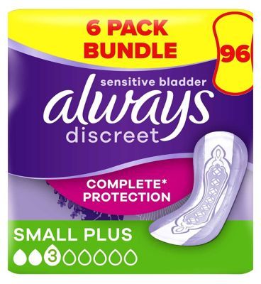 Always Discreet Incontinence Pads Small Plus - 96 pads (6 pack bundle) - McGrocer