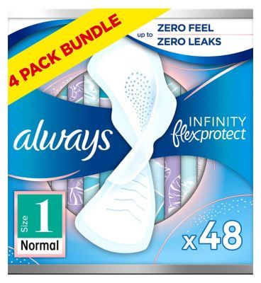 Always Infinity Normal (Size 1) Sanitary Towels Wings 12 Pads x4 Bundle - McGrocer