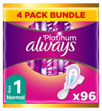 Always Platinum Normal (Size 1) Pads Wings 24 Sanitary Towels x4 Bundle - McGrocer