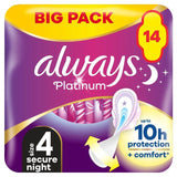 Always Platinum Secure Night Sanitary Towels Wings Size 4   14 per pack - McGrocer