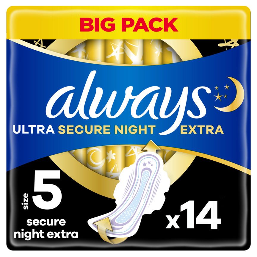 Always Ultra Sanitary Towels Secure Night Extra (Size 5) Wings X 14 Pads - McGrocer