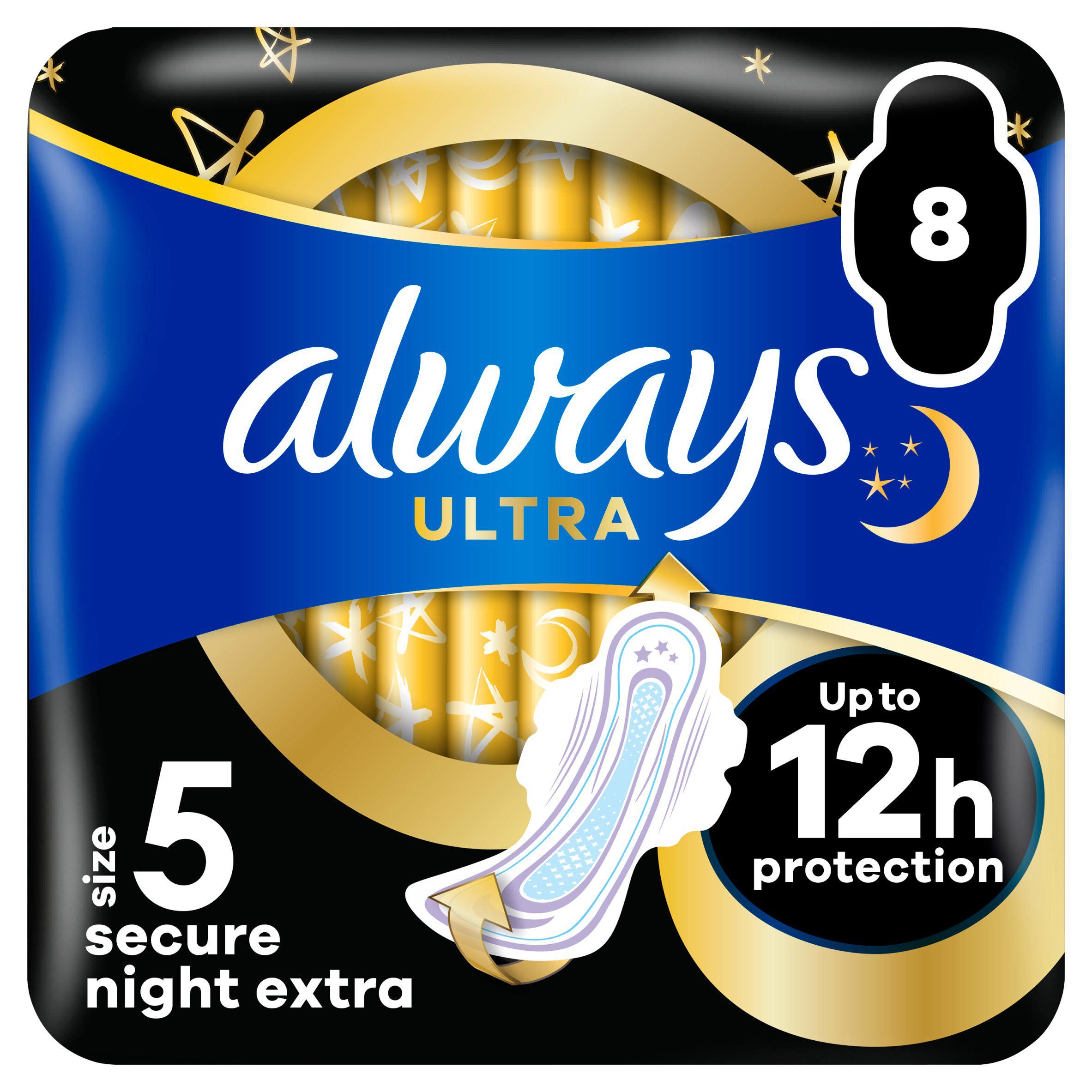 Always Ultra Sanitary Towels Secure Night Extra Wings Pads Size 5 x8 - McGrocer