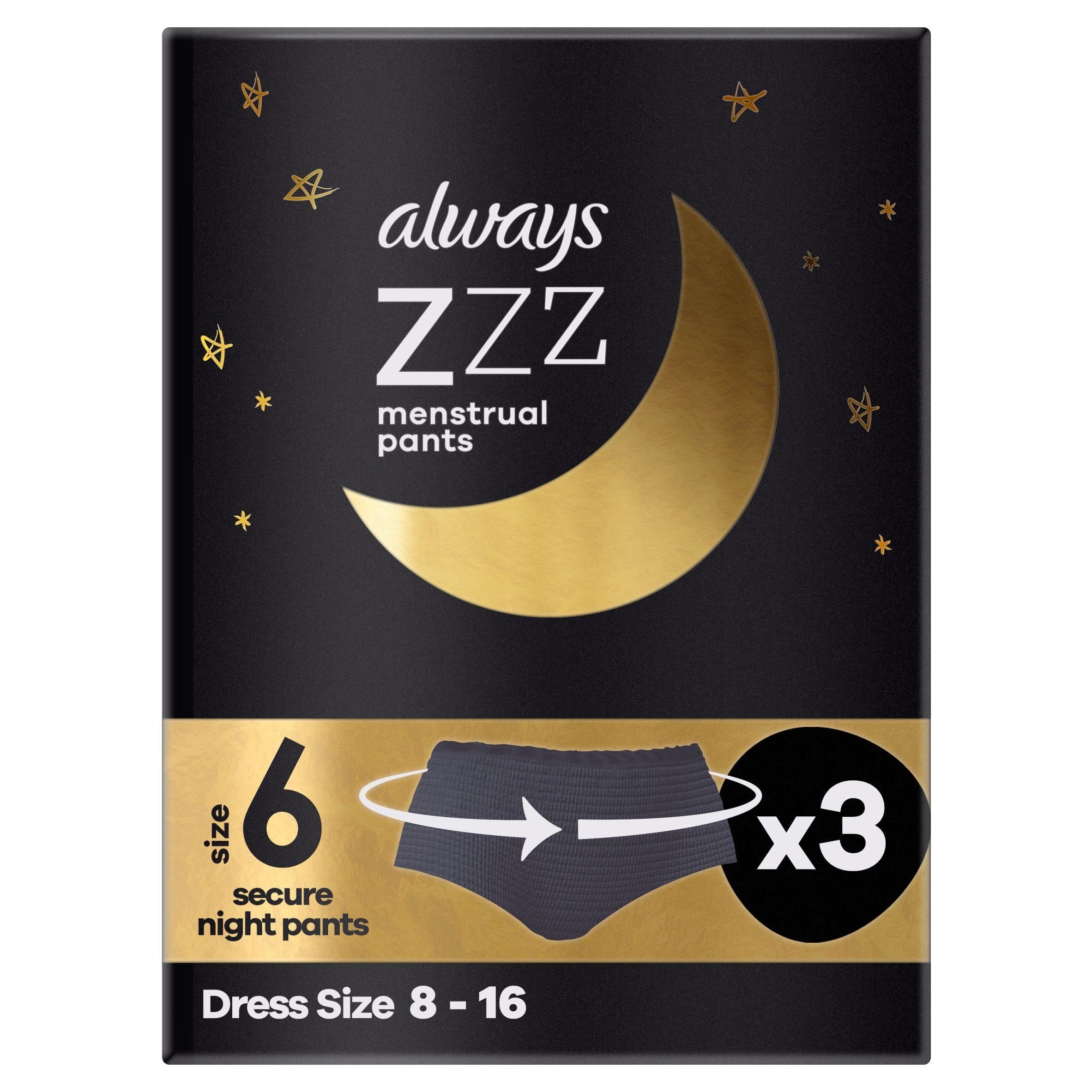 Always ZZZs Overnight Disposable Period Underwear Pants Size 6 x3 - McGrocer