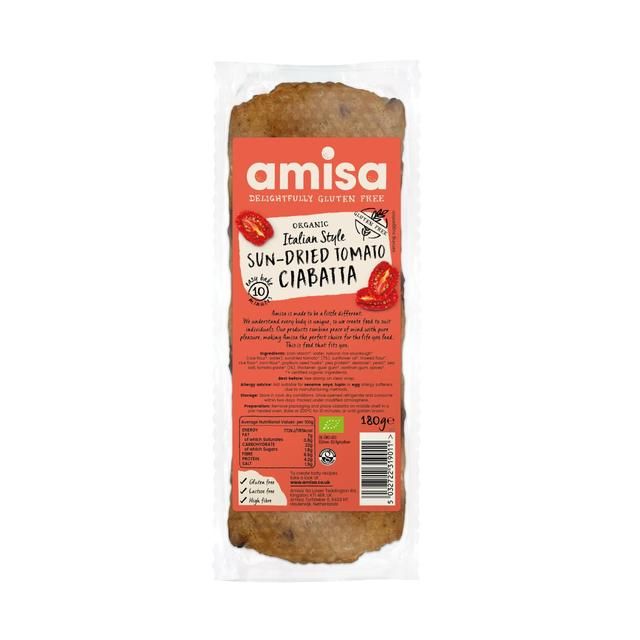 Amisa Organic Gluten Free White Sun-Dried Tomato Ciabatta 180g - McGrocer
