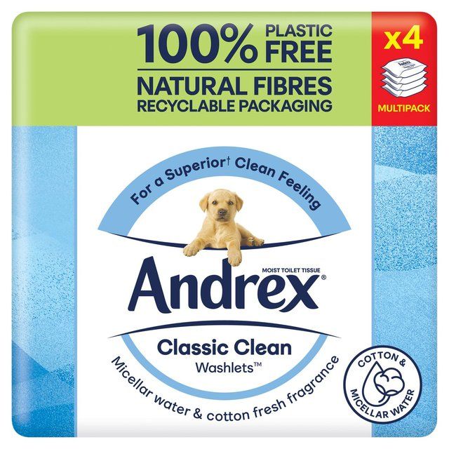 Andrex Classic Clean Washlets Flushable Toilet Wipes Quad Pack 4 x 36 per pack - McGrocer