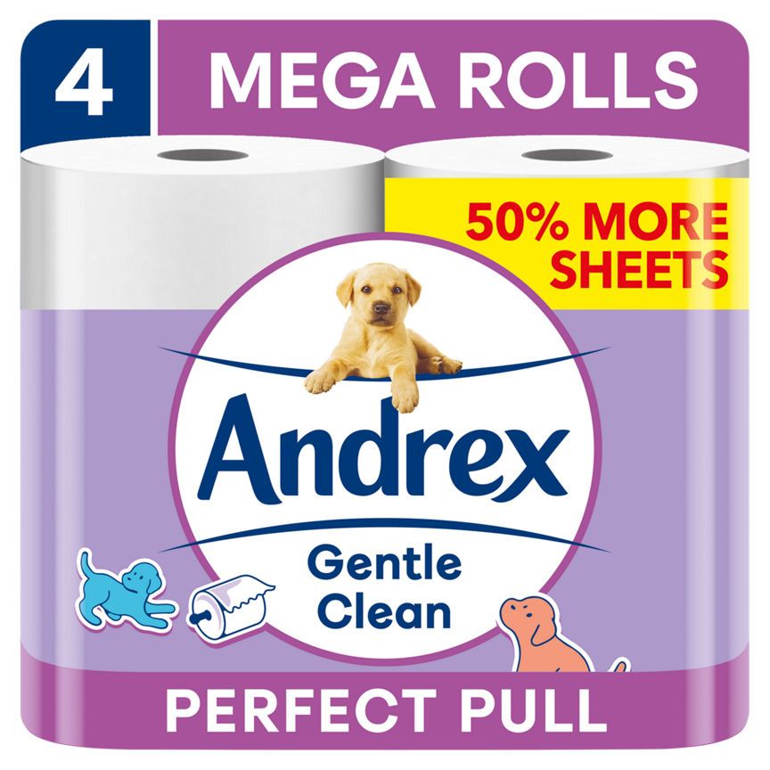Andrex Gentle Clean Perfect Pull Toilet Tissue 4 Mega Rolls 255 Sheets - McGrocer