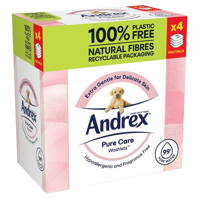Andrex Pure Care Washlets Flushable Toilet Wipes Quad Pack 4 x 36 per pack - McGrocer