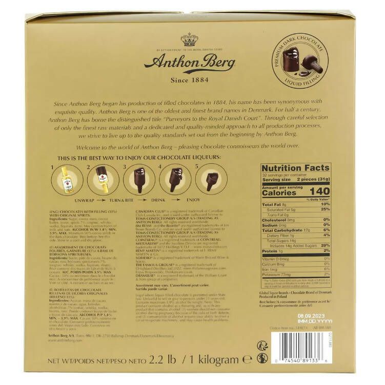 Anthon Berg Chocolate Liqueurs, 1kg - McGrocer