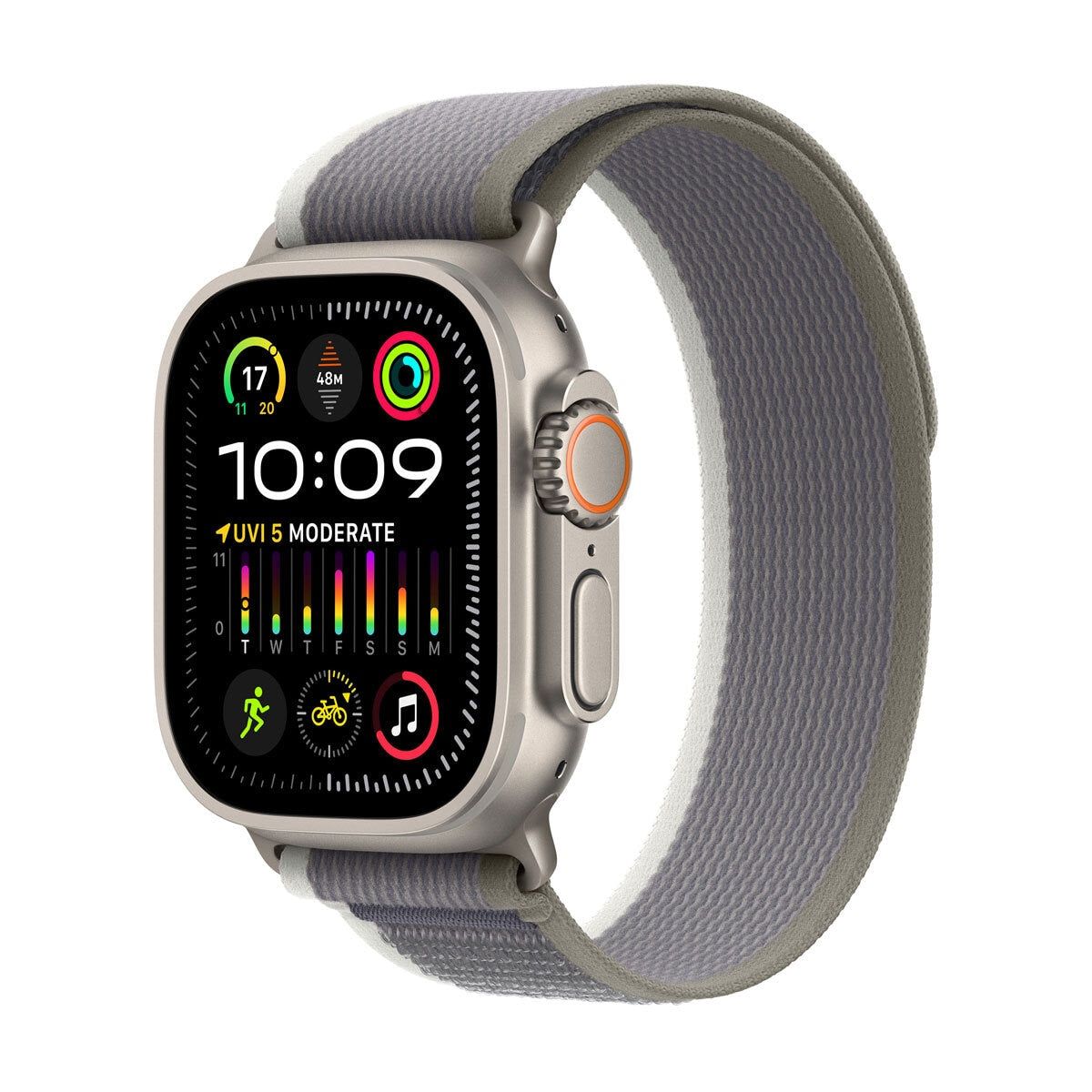 Apple Watch Ultra 2 GPS + Cellular, 49mm Titanium Case with Green/Grey Trail Loop - McGrocer