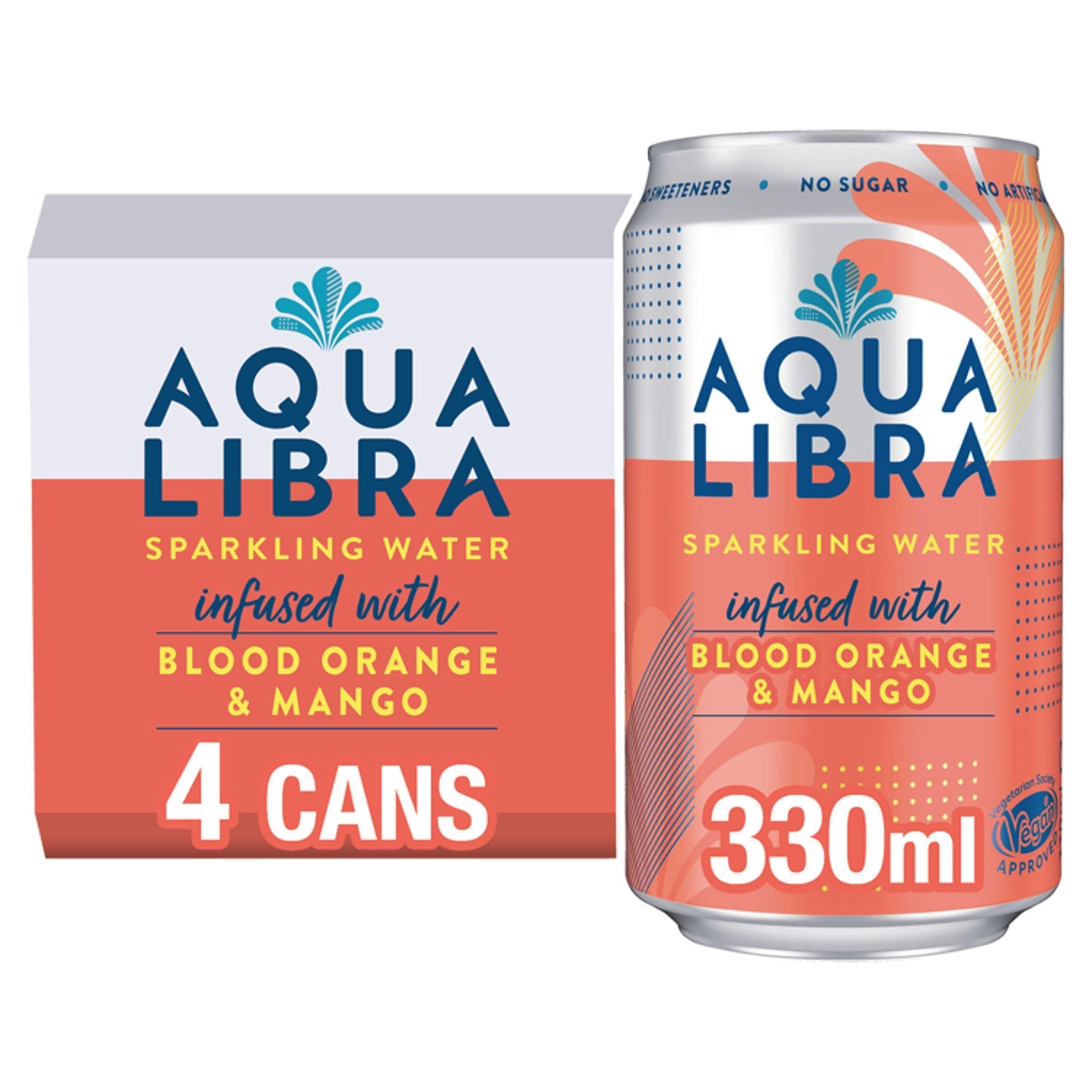 Aqua Libra Sparkling Water Infused with Blood Orange & Mango 4x330ml - McGrocer