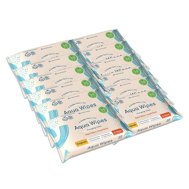 Aqua Wipes 100% Biodegradable Baby Wipes Travel Multipack 12 x 12 per pack - McGrocer