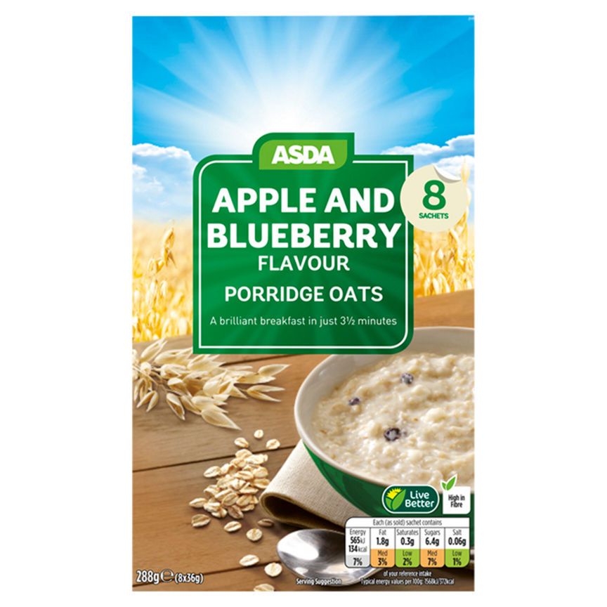 ASDA Apple & Blueberry Flavour Porridge Sachets 8 x 36g (288g) - McGrocer
