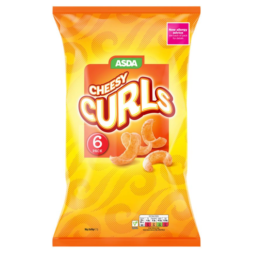 ASDA Cheesy Curls 6 x 16g (96g) - McGrocer