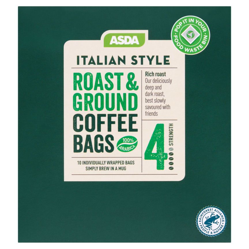ASDA Italian Style Roast & Ground Coffee Bags 10 x 7.5g (75g) - McGrocer