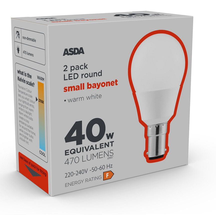 ASDA LED Round 40W Small Bayonet Lightbulb - McGrocer