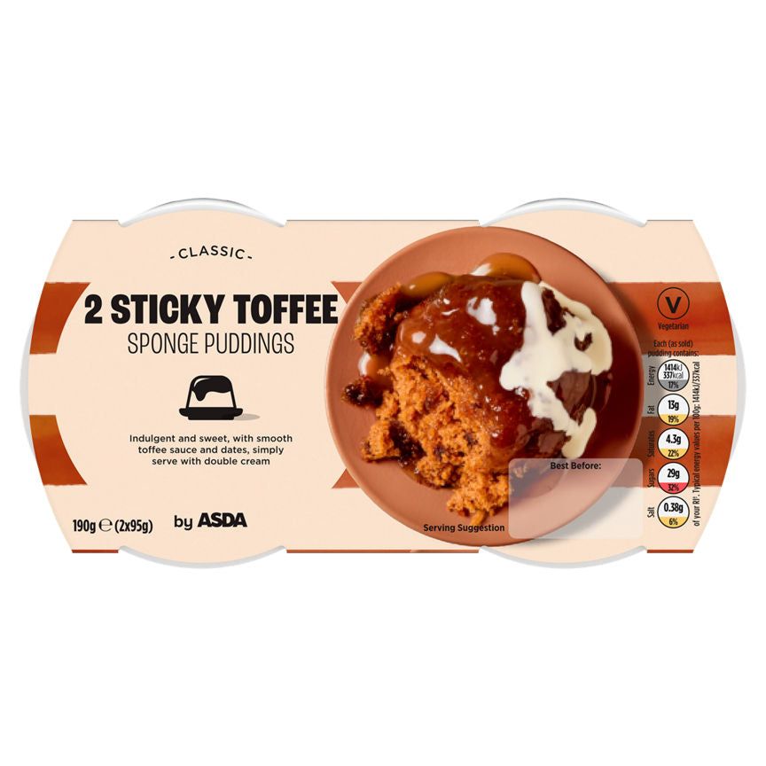 ASDA Sticky Toffee Sponge Puddings 2 x 95g (190g) - McGrocer