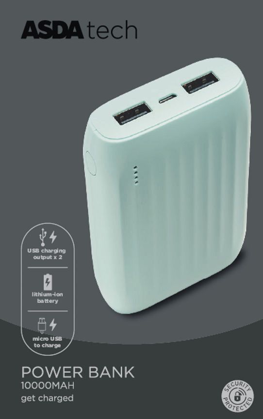 ASDA Tech Powerbank - Aqua 10,000mAh - McGrocer