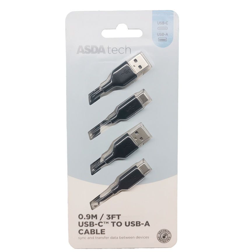 ASDA Tech Type C Cable - Black 0.9m 2pk - McGrocer