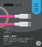 ASDA Tech Type C to Type C Cable - Rainbow 1.8m - McGrocer