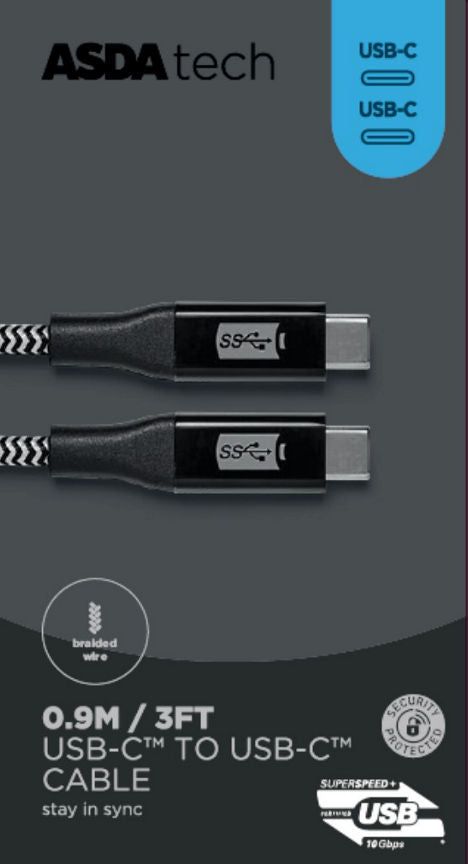 ASDA Tech USB-C to USB-C Cable - 0.9m - McGrocer