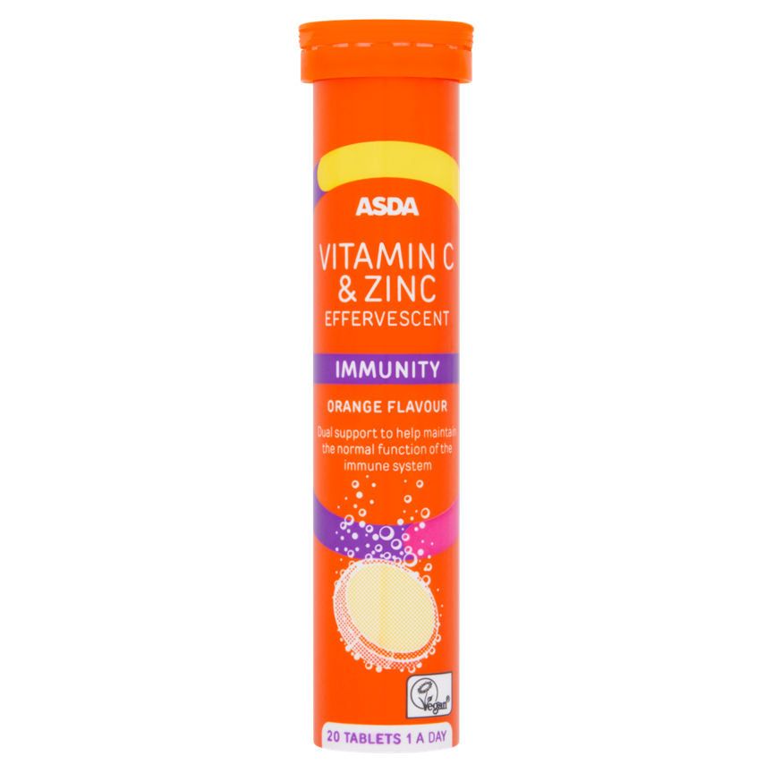 ASDA Vitamin C & Zinc Effervescent Immunity Orange Flavour 1 A Day 20 Tablets - McGrocer