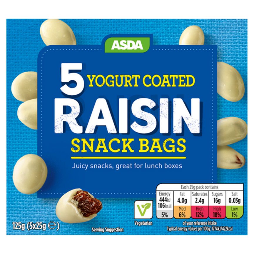 ASDA Yogurt Coated Raisin Snack Bags 5 x 25g (125g) - McGrocer